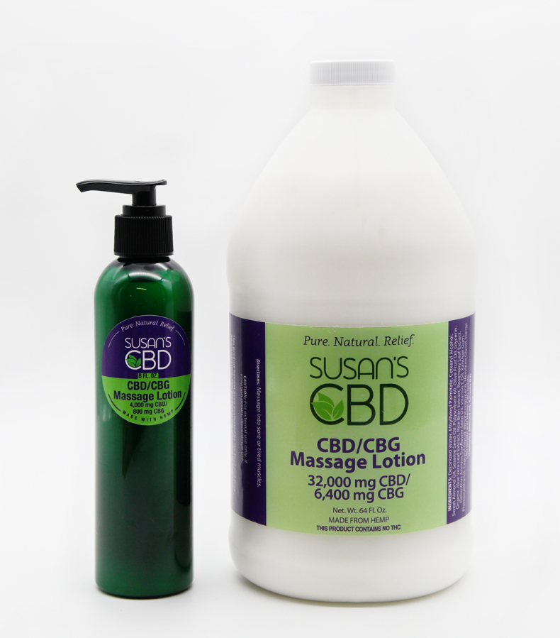 afgår Whirlpool venlige CBD and CBG Massage Lotion – 4,000 mg CBD and 800 mg CBG in an 8 oz  container – Susan's CBD